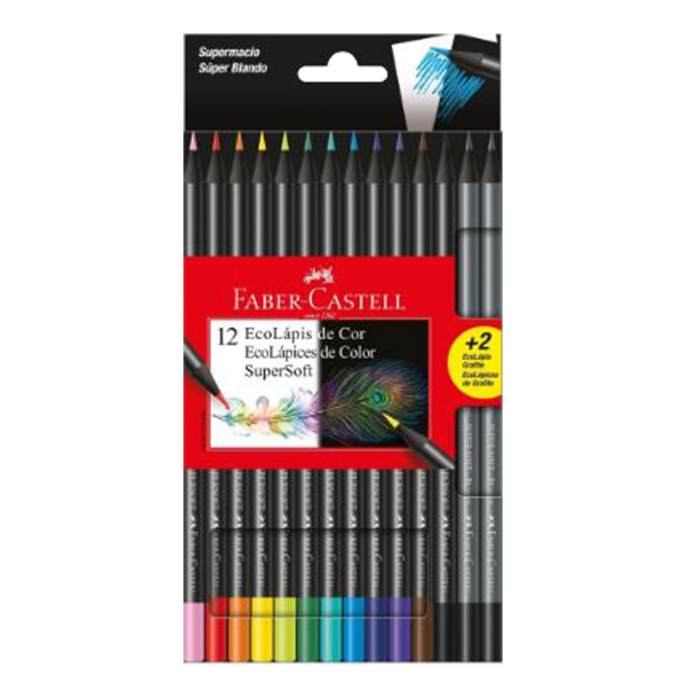 EcoLapis-de-Cor-SuperSoft-Faber-Castell---Estojo-com-12-Cores---2-Grafites---Ref-121212