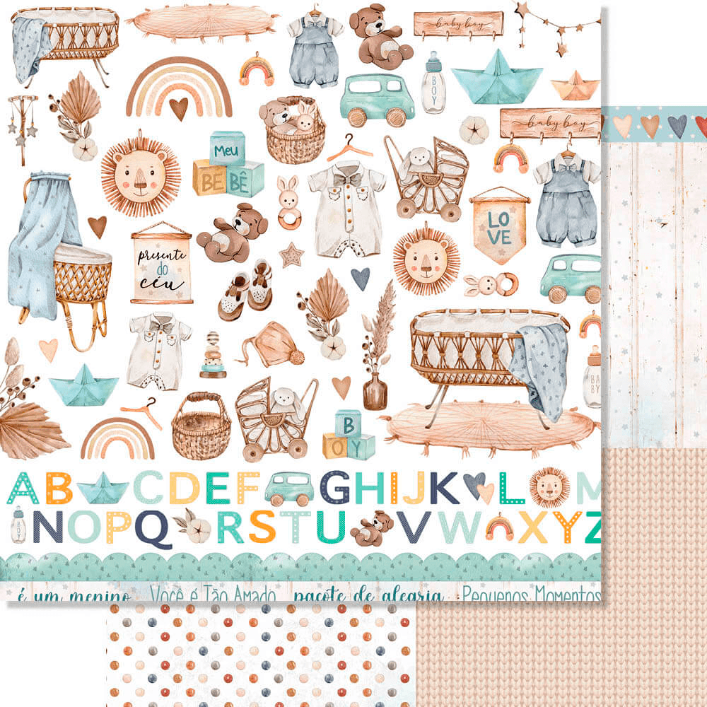 pagina-para-scrapbook-dupla-face-Litoarte-305-305-cm-SD-1214-Boho-Baby-Boy-recortes